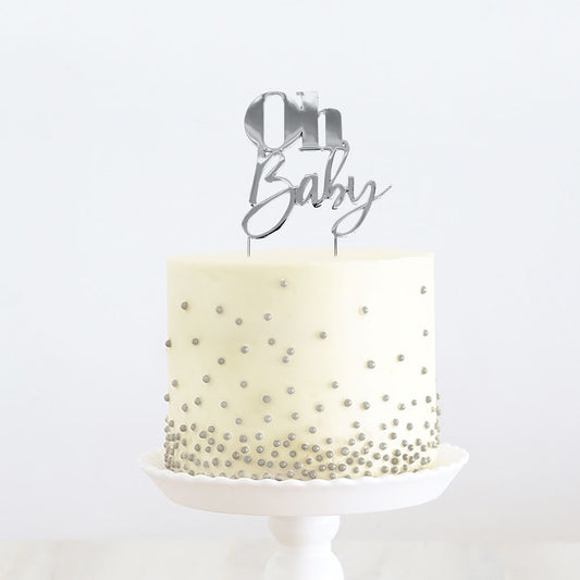 SILVER METAL CAKE TOPPER - OH BABY