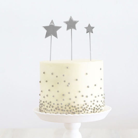 SILVER METAL CAKE TOPPER - STARS