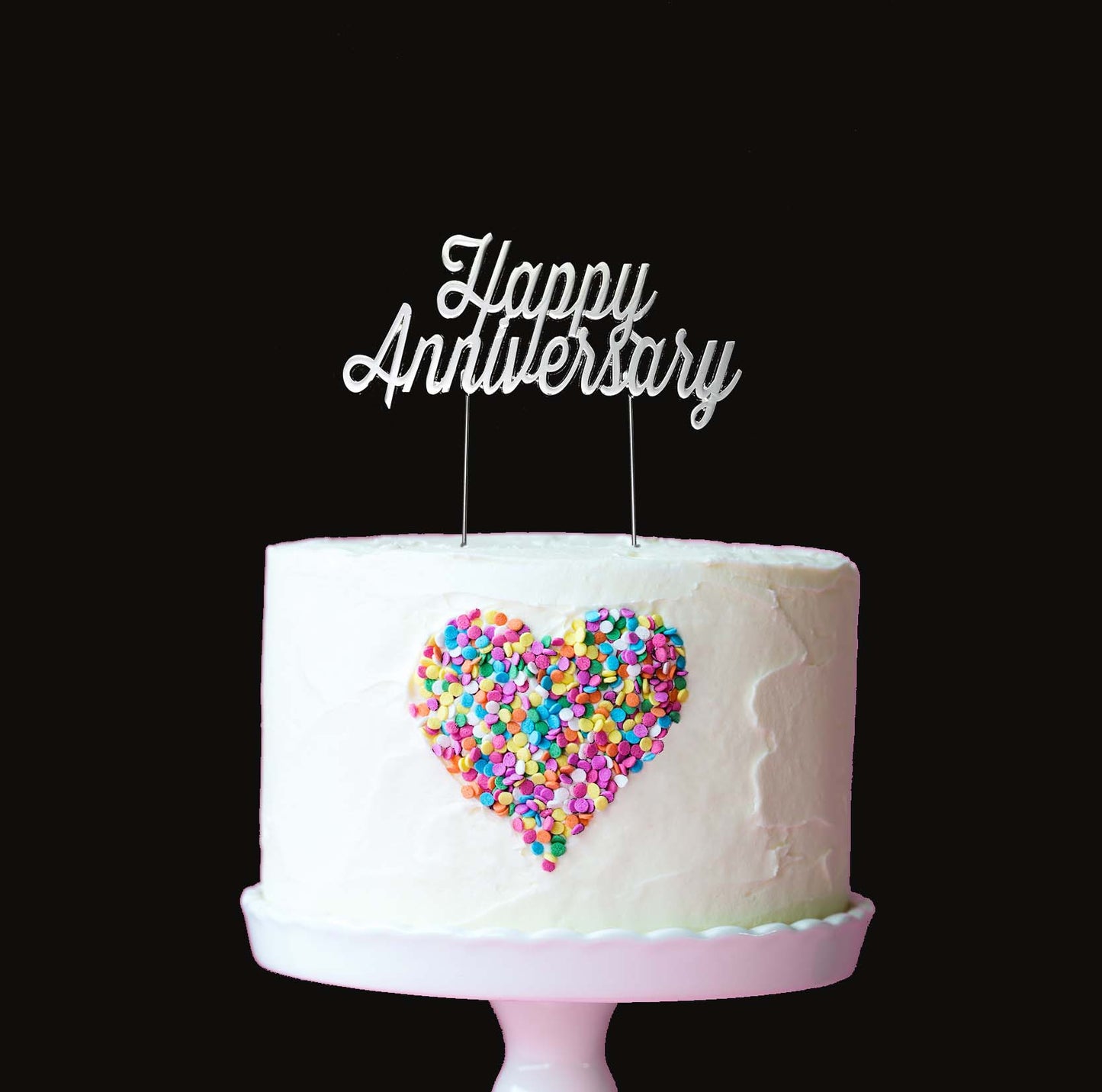 SILVER PLATED CAKE TOPPER - HAPPY ANNIVERSARY