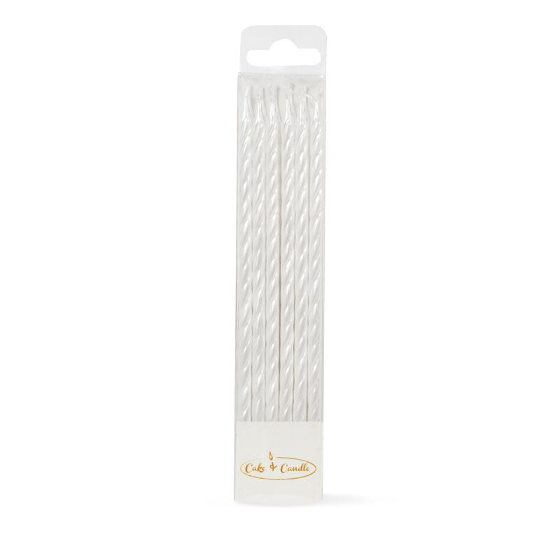 SPIRAL CAKE CANDLES PEARLISED WHITE TALL