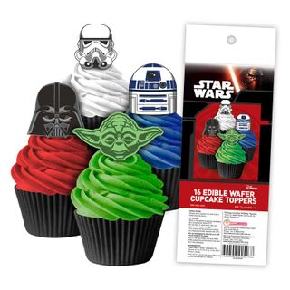 STAR WARS EDIBLE WAFER CUPCAKE TOPPERS - 16 PIECES