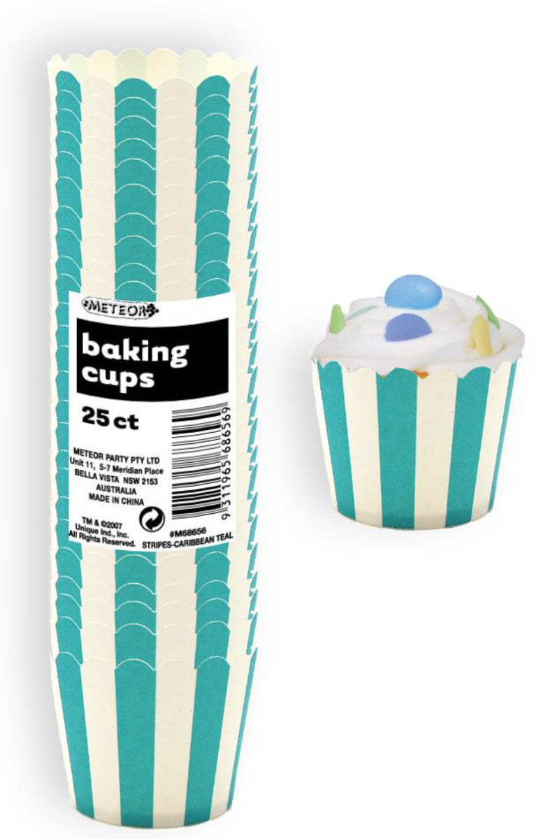 Stripes Caribbean Teal 25 Paper Baking Cups