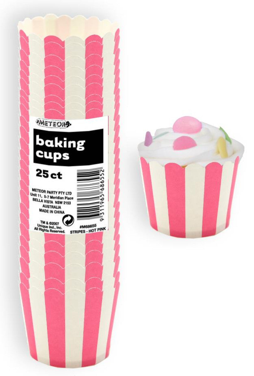 Stripes Hot Pink 25 Paper Baking Cups