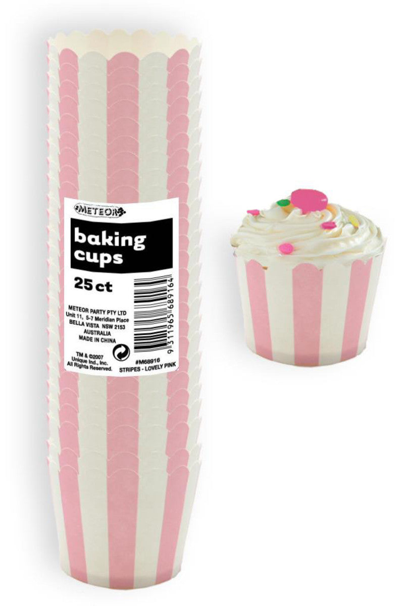Stripes Lovely Pink 25 Paper Baking Cups
