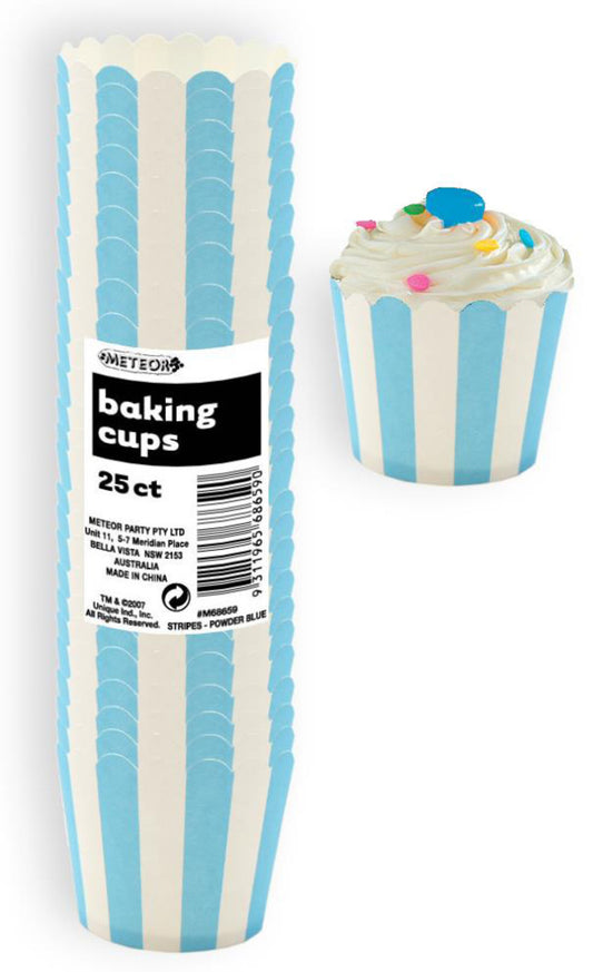 Stripes Powder Blue 25 Paper Baking Cups