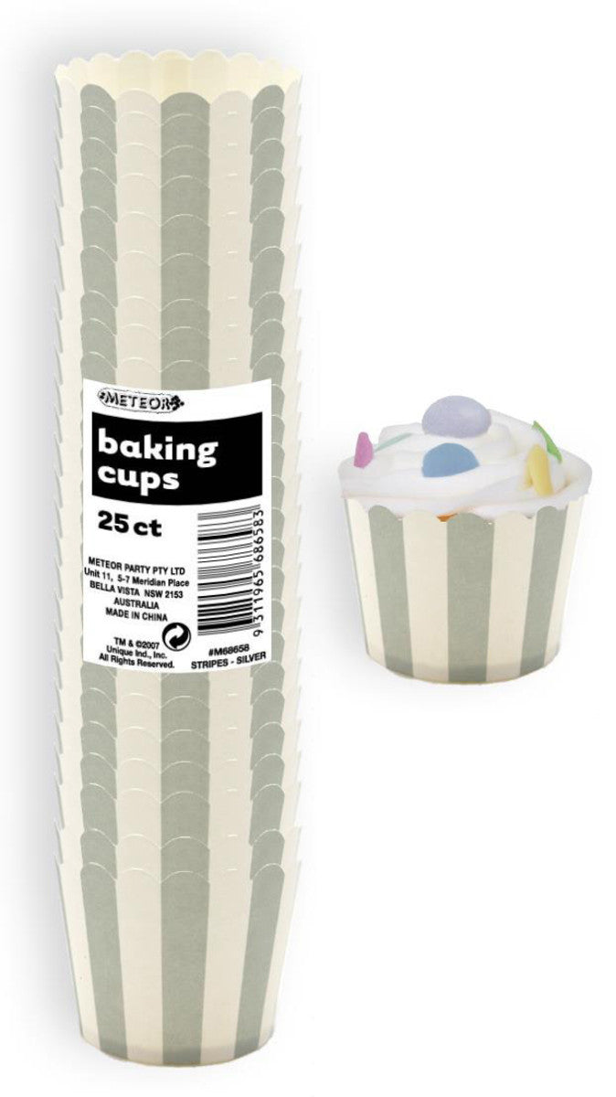 Stripes Silver 25 Paper Baking Cups