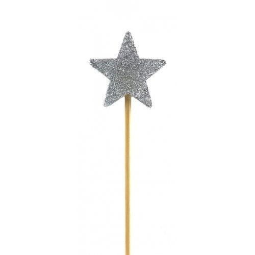 Silver Glitter Long Stick Candle STAR