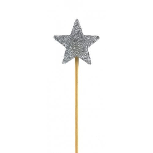 Silver Glitter Long Stick Candle STAR