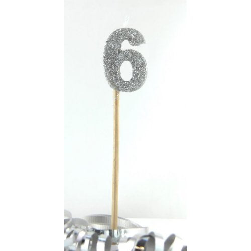 Silver Glitter Long Stick Candle 6