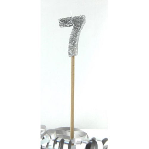 Silver Glitter Long Stick Candle 7