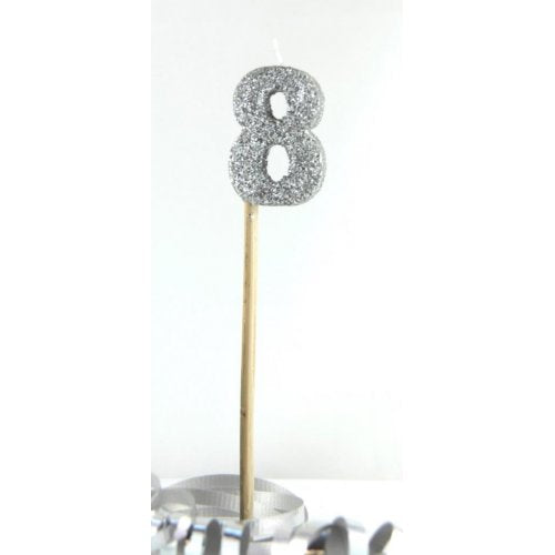 Silver Glitter Long Stick Candle 8