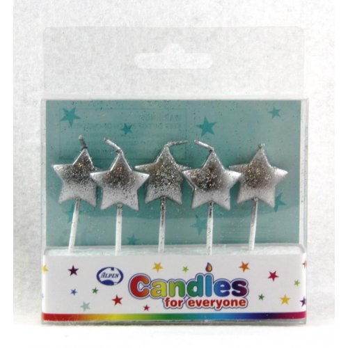 Stars Glitter Silver Candles PICK