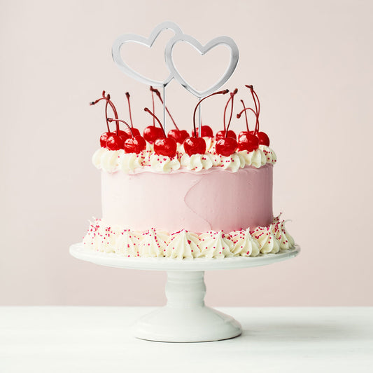 SILVER METAL CAKE TOPPER - DOUBLE HEART