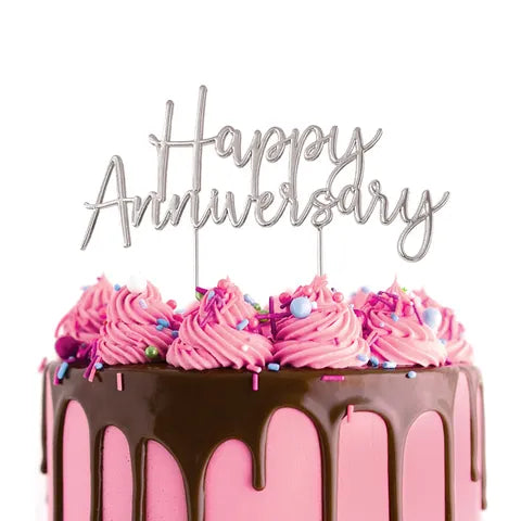 CAKE CRAFT | SILVER METAL CAKE TOPPER | HAPPY ANNIVERSARY