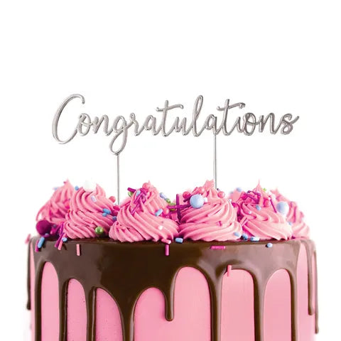 CAKE CRAFT | SILVER METAL CAKE TOPPER | CONGRATULATIONS