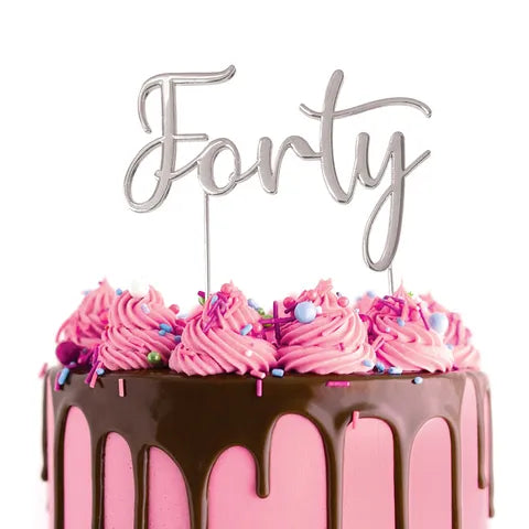 CAKE CRAFT | SILVER METAL CAKE TOPPER | FORTY