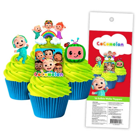 COCOMELON | EDIBLE WAFER CUPCAKE TOPPERS | 16 PIECE PACK
