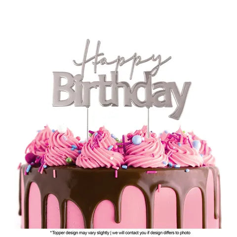 CAKE CRAFT | SILVER METAL CAKE TOPPER | HAPPY BIRTHDAY