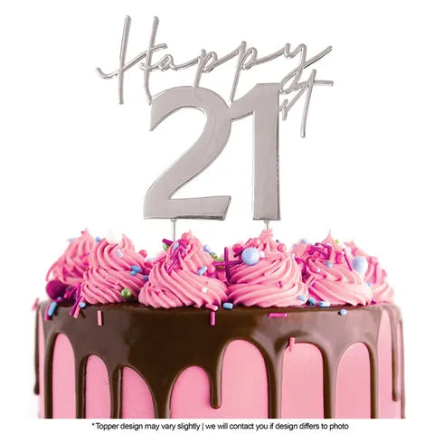 CAKE CRAFT | SILVER METAL CAKE TOPPER | HAPPY 21ST