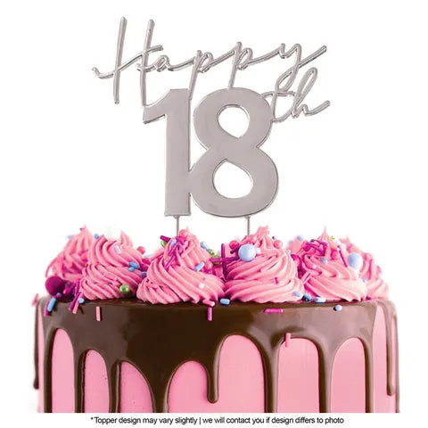 CAKE CRAFT | SILVER METAL CAKE TOPPER | HAPPY 18TH
