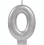 0 Metallic Silver Numeral Candle