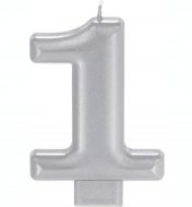 1 Metallic Silver Numeral Candle