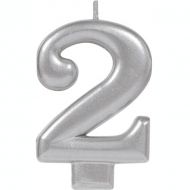 2 Metallic Silver Numeral Candle