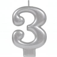 3 Metallic Silver Numeral Candle