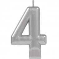 4 Metallic Silver Numeral Candle