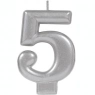 5 Metallic Silver Numeral Candle