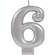 6 Metallic Silver Numeral Candle