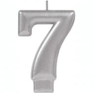 7 Metallic Silver Numeral Candle