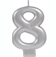 8 Metallic Silver Numeral Candle