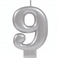 9 Metallic Silver Numeral Candle